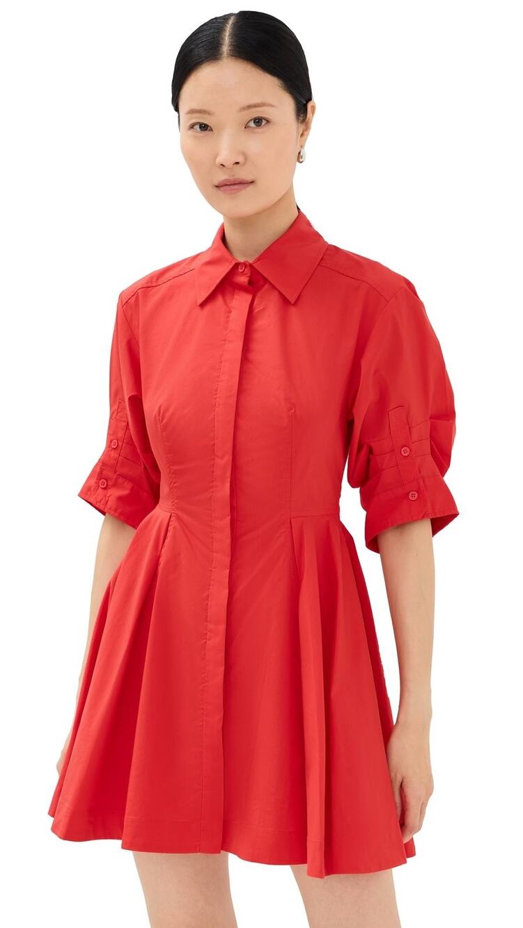 SIMKHAI Women's Jazzie Short Sleeve Mini Dress, Fiery Red, 2